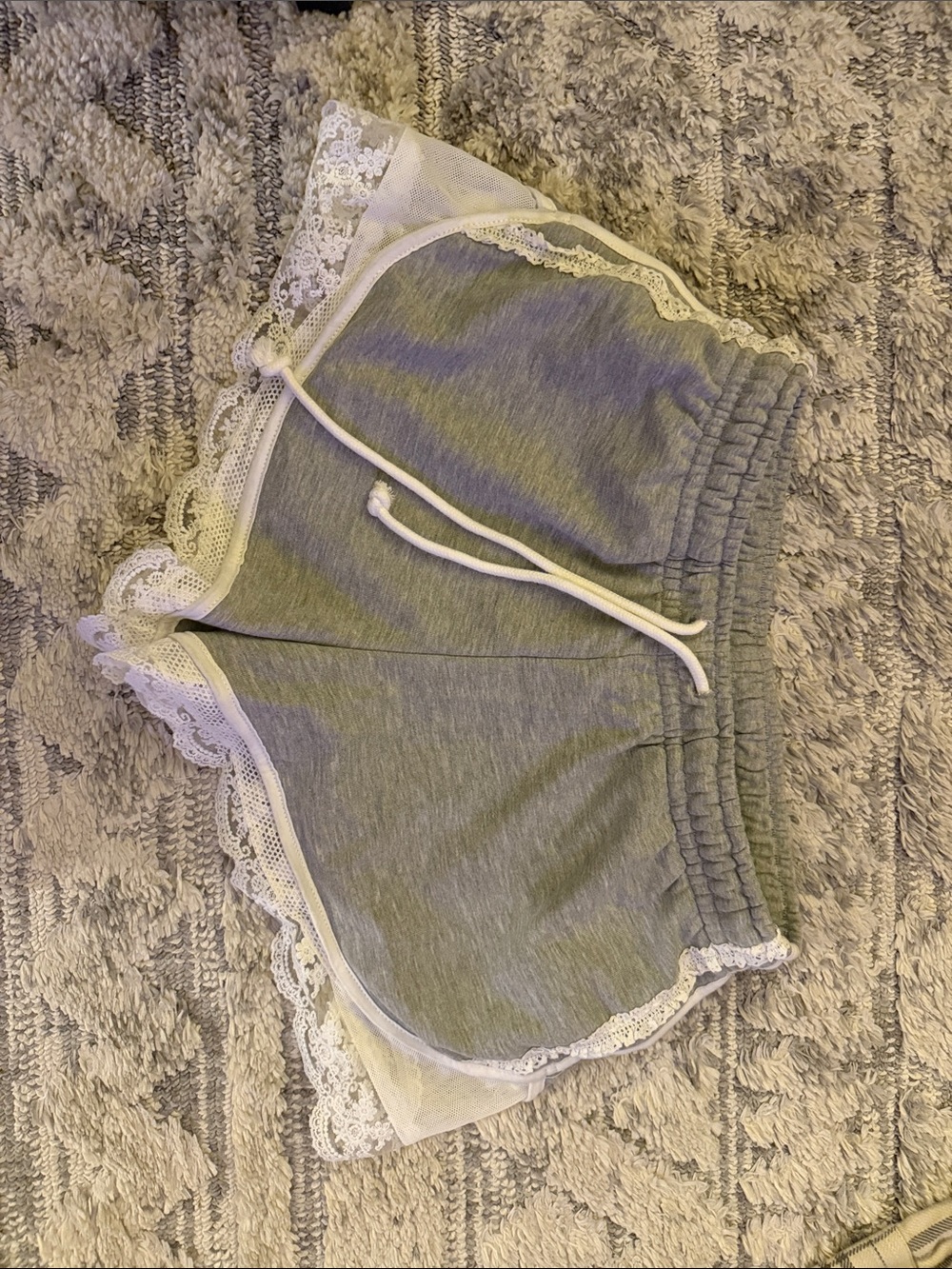 NWOT Women's Grey Lace-Trim Athletic Lounge Shorts